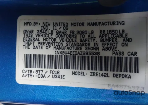 2010 Toyota Corolla Le z USA, uszkodzony, nr VIN 1NXBU4EE0AZ285538